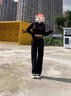 MJ STYLE牛仔褲女款2025秋冬新款高腰闊腿褲窄版顯瘦百搭女褲子 黑灰色 L 曬單實拍圖