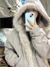圣保美羽絨棉服女冬季連帽工裝外套2025新款加厚短款保暖派克服棉衣棉襖 灰白色 S 碼 曬單實(shí)拍圖