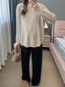 費雪（Fisher-Price）費雪孕婦裝上衣春秋季中長(cháng)款寬松t恤內搭打底衫針織冬季長(cháng)袖毛衣 奶杏色 均碼【150斤以?xún)冗m穿】 曬單實(shí)拍圖