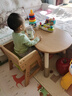 Aooboy實(shí)木兒童學(xué)習桌花生桌寶寶早教可升降桌椅套裝嬰兒閱讀學(xué)習小桌椅 桌子+精靈椅（綠坐墊） 櫸木桌 曬單實(shí)拍圖