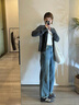 森馬（Semir）牛仔褲女抓毛闊腿褲港風(fēng)冬季2025顯腿長拖地褲ins潮109725124002 曬單實拍圖