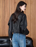 似水年華2025秋季都市休閑風(fēng)時(shí)尚小眾黑色女款蛋白皮短外套 99黑色 L 曬單實(shí)拍圖