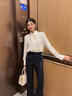 韓曼柯（HANMANKE）飄帶白襯衫女長(cháng)袖雪紡衫日常通勤面試職業(yè)正裝襯衣氣質(zhì)內搭單上衣 曬單實(shí)拍圖