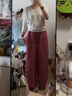 無印良品（MUJI）女式 麻 寬版褲  褲子女款早秋款寬松休閑褲 女裝 BE1SKC4A 煙熏粉色 M （160/66A） 曬單實(shí)拍圖