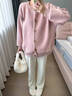 革曼孕婦裝套裝秋季2025新款孕婦毛衣外套上衣大碼闊腿褲秋冬款兩件套 粉色外套 M 曬單實(shí)拍圖