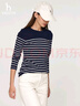 哈吉斯（HAZZYS）女裝條紋學(xué)院休閑長(cháng)袖T恤女ABTSE0BCF05 藏青色NV 170/92A42 曬單實(shí)拍圖