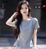 尚靜短袖t恤女25年夏新女裝簡(jiǎn)約風(fēng)明線(xiàn)裝飾拼接下擺收腰小個(gè)子上衣女 曬單實(shí)拍圖