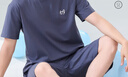 貓人（MiiOW）棉莫代爾男士睡衣男夏季10A抑菌冰絲短袖短褲涼感家居服男深藍XL 曬單實(shí)拍圖