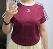 adidas修身純棉運動上衣圓領(lǐng)短袖T恤女夏季阿迪達斯三葉草JC8703   酒紅色   L 曬單實拍圖