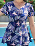 梵迪拉（F.DYRAA）泳衣女顯瘦溫泉連衣裙保守媽媽款中老年人泳裝四件套11701藍色4XL 曬單實(shí)拍圖