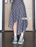 三彩2025夏季新款格紋連衣裙不對稱(chēng)A字裙系帶解構長(cháng)裙復古M 曬單實(shí)拍圖