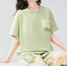 芬騰睡衣女【100%純棉】2025薄款圓領(lǐng)可外穿新品家居服套裝高級感 淺綠 M 曬單實(shí)拍圖