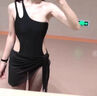 勞拉格慕高檔新款泳衣女款高腰性感無(wú)袖鏤空夏季游泳衣連體三角單肩泳裝 23005黑 XL 曬單實(shí)拍圖
