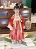 萌乎古月家. 莜兔  漢服女童春秋款高端仙氣古風(fēng)連衣裙女孩中秋表演服 紅色 120 曬單實(shí)拍圖