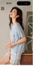 秋鹿睡衣女士25夏季純棉印花短袖格子短褲外穿家居服套裝 灰蘭 M 曬單實(shí)拍圖