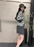 柯蘭娜坑條撞色復(fù)古法式V領(lǐng)長(zhǎng)袖T恤寬松2025春秋穿搭洋氣別致內(nèi)搭打底衫 藍(lán)條 均碼 【推薦體重80-130斤】 曬單實(shí)拍圖