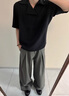 牧唯高級感暗褶A字直筒長(cháng)西褲男士秋季新款廓形闊腿垂感百搭休閑褲子 深灰色 有丟丟色差介意拍黑 XL [建議130-150斤] 曬單實(shí)拍圖