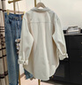 蘑菇同學(xué)米白色寬松加厚襯衫女春秋新款韓版休閑上衣中長(cháng)款工裝外套潮 米白色 L 建議100-120斤 曬單實(shí)拍圖