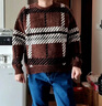 馬登工裝美式復古雪尼爾圣誕毛衣男秋冬撞色加厚保暖打底套頭針織衫 棕間條 寬松偏大 S 曬單實(shí)拍圖