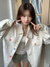 萬(wàn)欣兒新款甜美碎花翻領(lǐng)牛仔外套女2025寬松百搭?yuàn)A克上衣 A79米杏色冬季款 【加絨】 加厚 S 【建議80斤內(nèi)】 曬單實(shí)拍圖