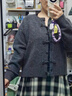三彩【蝶舞芳菲】2025冬季新款新中式毛衣蝴蝶盤扣針織開衫寬松女 深邃灰 L 165/88A 曬單實(shí)拍圖