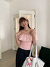微光里一字肩短袖t恤粉色氣質(zhì)露肩上衣女夏2025夏季韓系穿搭流行設計感 花苞一字肩T恤【粉色 L】 曬單實(shí)拍圖