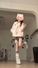 LDBE綁帶滿(mǎn)印小狗條紋粉色連帽衛衣女秋季薄款慵懶風(fēng)可愛(ài)寬松外套上衣 粉色 S 【80-100斤】 曬單實(shí)拍圖