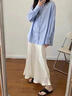 羅蒙（ROMON）緞面絲滑薄款夏季中長款半身裙長裙垂感高腰女時尚百搭魚尾包臀裙 米色 九分 M 曬單實拍圖