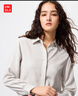 優(yōu)衣庫女裝花式條紋襯衫/長(cháng)袖襯衣空調衫易打理柔滑垂墜479072 04 煙灰色 M /160/84A 曬單實(shí)拍圖