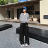 真維斯（JEANSWEST）休閑衛衣闊腿褲女兩件套運動(dòng)套裝女秋季2025新款小個(gè)子搭配一整套 衛衣 麻灰 咪白_K+長(cháng)褲 黑色 咪白_K 2XL 曬單實(shí)拍圖