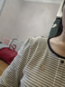 德瑪納【撞色條紋彈力針織條紋女式t恤】春秋圓領(lǐng)泡泡袖t恤女 杏色 M  曬單實(shí)拍圖