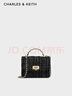 CHARLES&KEITH25秋季新品菱格鏈條手提斜挎包小方包包女包七夕禮物CK2-50701608 Black Tweed黑色/白色 S 曬單實(shí)拍圖