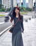 CEENIU法式連衣裙2025秋季新款女裝氣質(zhì)修身長(cháng)袖內搭收腰顯瘦垂感長(cháng)裙子 深灰色 M 曬單實(shí)拍圖