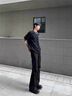 魯雅爾美式cleanfit微喇西褲男夏季高街潮流百搭褲子情侶垂感痞帥休閑褲 黑色 XL 曬單實(shí)拍圖