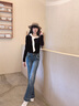 美麗衣櫥（BEAUTIFUL WARDROBE）復古拼接微喇牛仔褲女秋季高腰彈力修身顯瘦喇叭褲休閑拖地長(cháng)褲女 曬單實(shí)拍圖