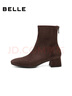 百麗（Belle）畫(huà)廊假日復古彈力靴女2025冬新氣質(zhì)粗跟增高瘦瘦短靴BBWB1DZ5預售 啡色-單里 38 曬單實(shí)拍圖