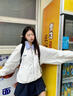 衣品元飛行服外套假兩件女款2025秋季新款寬松美式條紋拼接夾克棒球服 白色 M （95-115）斤 曬單實(shí)拍圖
