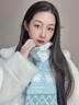 麓格立圍巾女雙面貓咪軟糯冬季韓版百搭感保暖流蘇大披肩純色圍脖韓系潮 藍白貓咪圍巾 曬單實(shí)拍圖