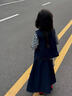 Zonsmo兒童套裝春秋季長(cháng)裙條紋長(cháng)袖女童牛仔背心半身裙三件套 藍色三件套 120 cm 曬單實(shí)拍圖