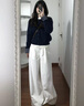蔓爾依休閑褲女裝秋季2025新款秋裝韓系搭配一整套裝減齡衣服針織闊腿褲 藏藍色上衣+褲子 M 曬單實(shí)拍圖