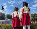 G.DUCKKIDS小黃鴨女童套裝春秋款連衣裙周歲女寶寶公主裙禮服兒童秋冬兩件套 紅色春秋套裝（花朵款夾子） 90 尺碼1~2歲【 80-90cm】 曬單實(shí)拍圖
