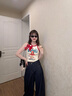 京多夢(mèng)美式深藍寬松闊腿牛仔褲女2025秋季新款時(shí)尚高腰顯瘦垂感拖地褲子 深藍色 M （98-106斤） 曬單實(shí)拍圖