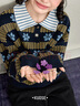 闊色藏藍色復古條紋毛衣女2025秋冬季新款撞色polo領(lǐng)針織衫短上衣 藏藍色 S 曬單實(shí)拍圖