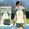 依帝企兒童泳衣男童分體速干青少年學(xué)生中大童雙層防尷尬游泳褲男孩泳裝 軍綠色 170 (6XL高155-165/95-110斤) 曬單實(shí)拍圖