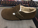 百麗踏羊毛版軟底真皮一腳蹬勃肯鞋女秋冬加絨棉鞋厚底懶人全包博肯單鞋 咖色 加絨  38 曬單實(shí)拍圖