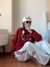 卡圖弛美式條紋刺繡休閑褲子男春秋季寬松潮流垂墜感直筒闊腿運動(dòng)衛長(cháng)褲 淺灰色 XL 曬單實(shí)拍圖