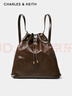 CHARLES&KEITH柔軟單肩流浪包水桶包雙肩包包女包女士生日禮物CK2-10151393 Dark Brown深棕色 L 曬單實(shí)拍圖