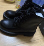 達芙妮黑色馬丁靴女秋冬季加絨厚底增高2025新款靴子英倫風(fēng)低幫短靴 曬單實(shí)拍圖