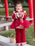 G.DUCKKIDS小黃鴨漢服女童套裝冬季新年兒童唐裝寶寶過(guò)年衣服女孩冬裝拜年服 紅色 90 建議1~2歲【 80-90cm】cm 曬單實(shí)拍圖