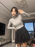 半高領(lǐng)打底衫內(nèi)搭褶皺長袖T恤女春秋冬季修身顯瘦簡約純色上衣潮 7007#灰色 M 【92斤以下】 曬單實拍圖